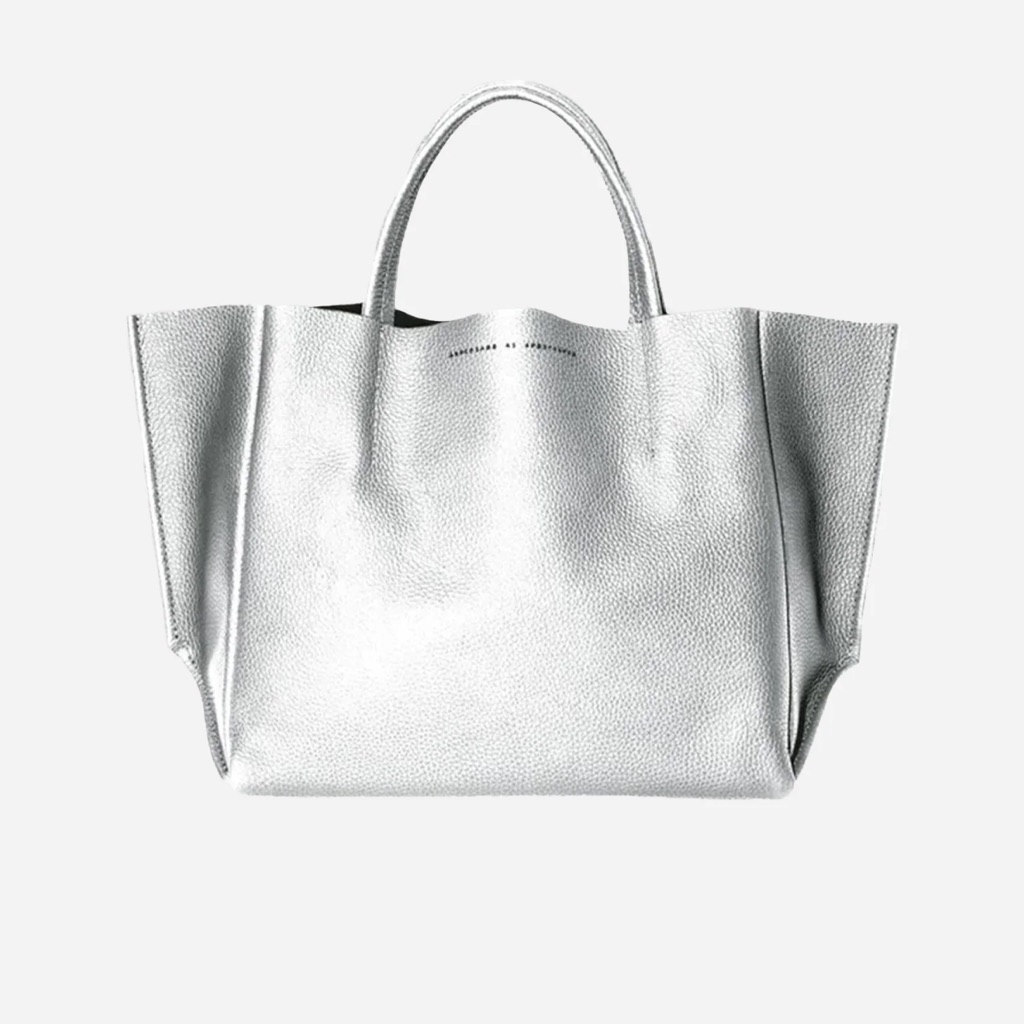 New Nwt Ampersand As Apostrophe Half Tote Genuine Leather Silver